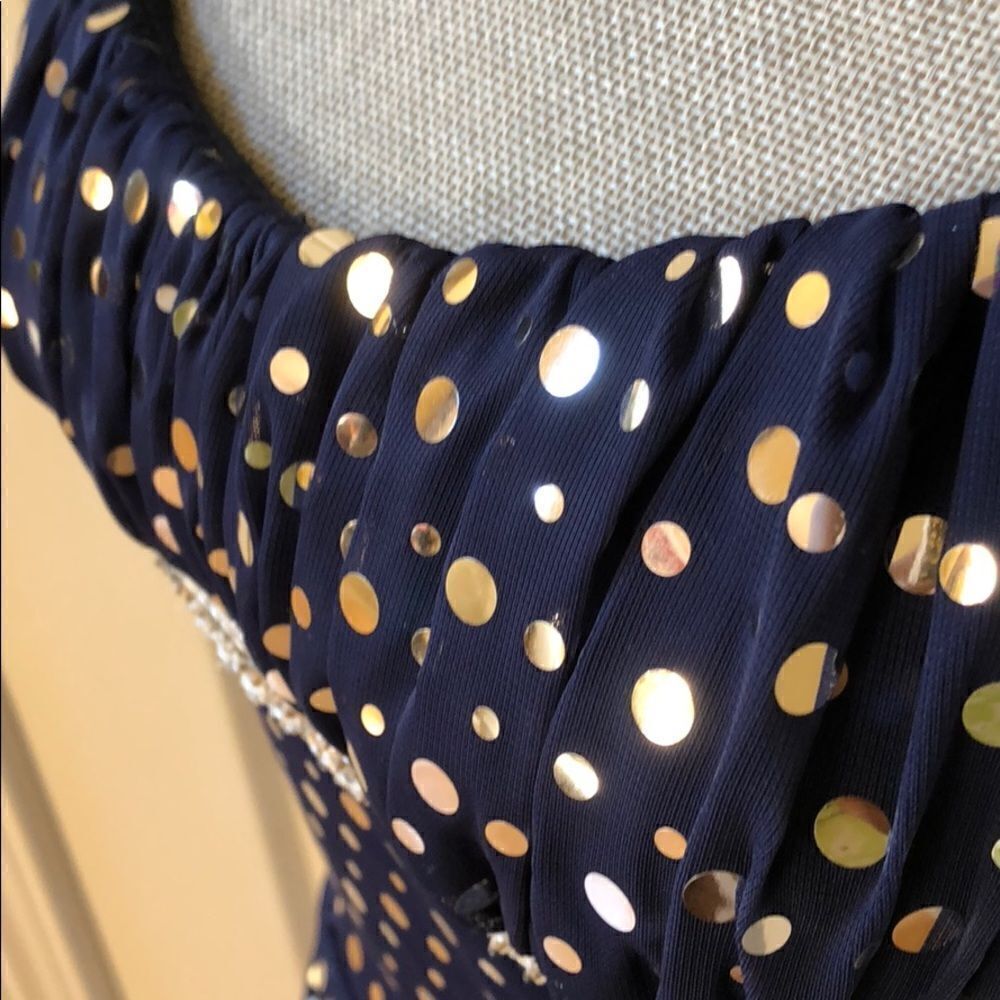Juniors Navy Blue Silver Polka Dot Evening Dress - Picture 4 of 6